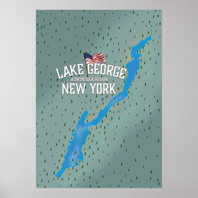 Poster Mapa do Lago George Nova York (Frente)