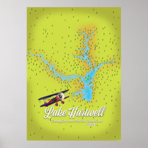 Poster mapa do lago Hartwell Geórgia e Carolina do Sul EU