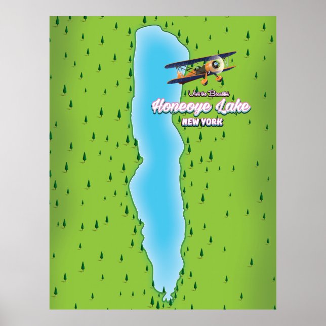 Poster Mapa do Lago Honeoye de Nova Iorque (Frente)