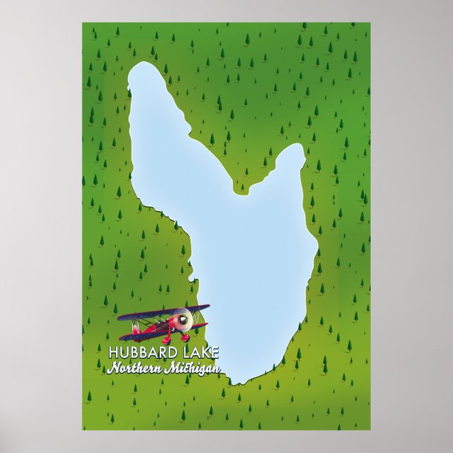 Poster Mapa do lago Hubbard Norte Michigan (Frente)