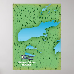 Poster Mapa do Lago Iliamna Alaska