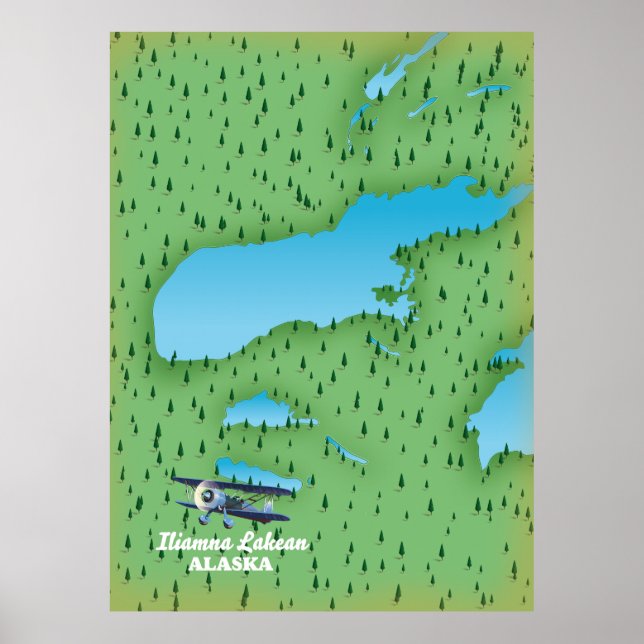 Poster Mapa do Lago Iliamna Alaska (Frente)