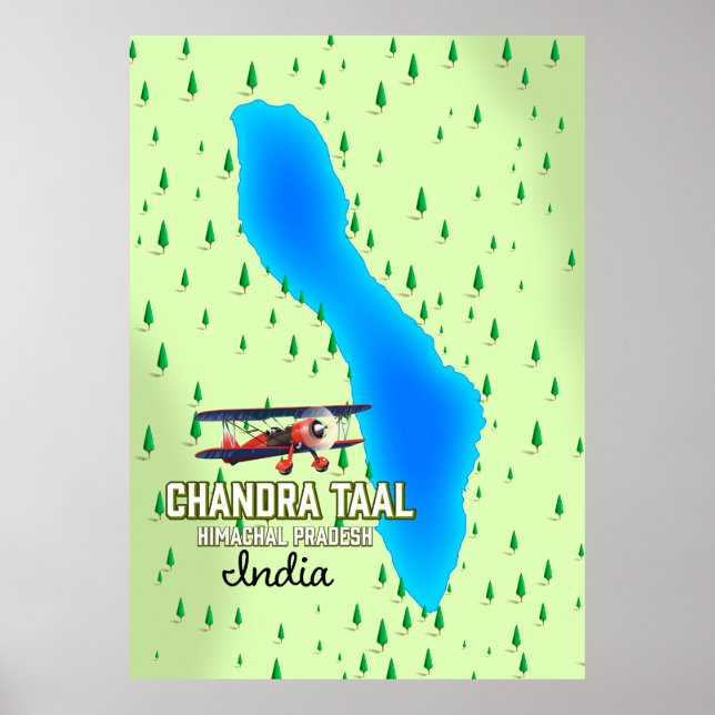Poster Mapa do lago indiano Chandra Taal Himachal Pradesh (Frente)