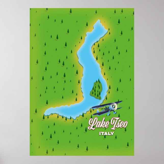 Poster Mapa do lago Iseo Itália (Frente)
