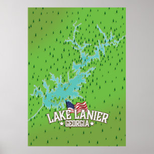 Poster Mapa do Lago Lanier Geórgia