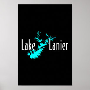 Poster Mapa do Lago Lanier Geórgia Navegação e Pesca