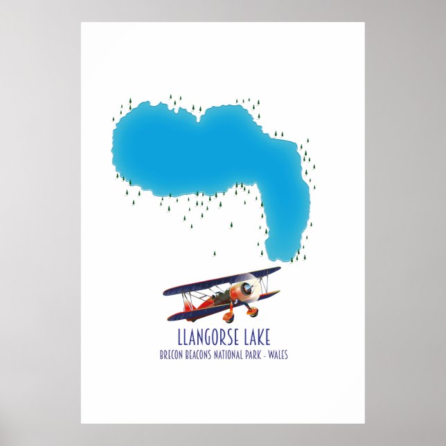 Poster Mapa do Lago Llangorse Brecon Beacon País de Gales (Frente)