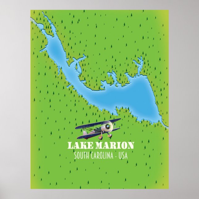 Poster Mapa do lago marion sul da carolina (Frente)