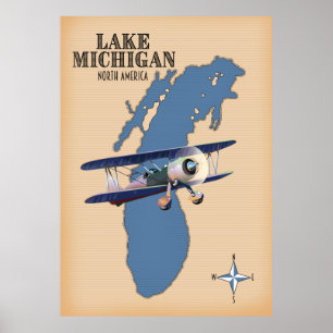 Poster Mapa do Lago Michigan América do Norte