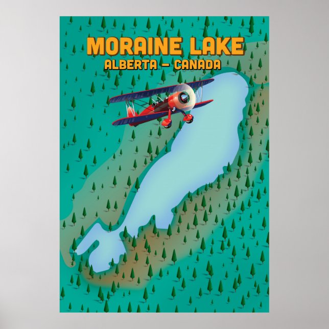 Poster Mapa do Lago Moraine Alberta Canada (Frente)