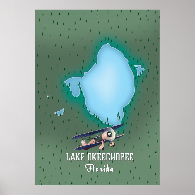 Poster Mapa do Lago Okeechobee Flórida. (Frente)