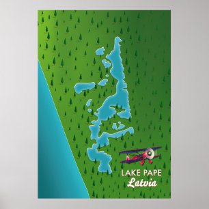Poster Mapa do Lago Pape da Letónia