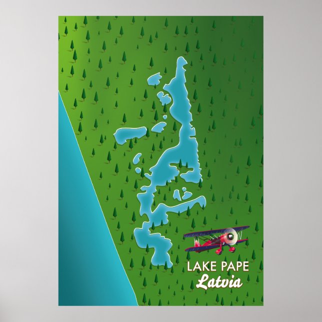 Poster Mapa do Lago Pape Letônia (Frente)