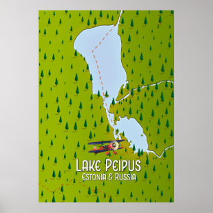 Poster Mapa do Lago Peipus Estônia e da Rússia