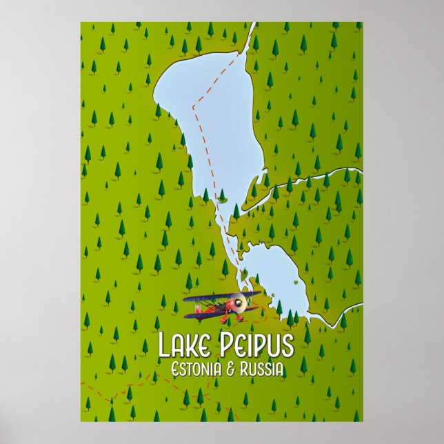 Poster Mapa do lago Peipus Estônia e Rússia (Frente)