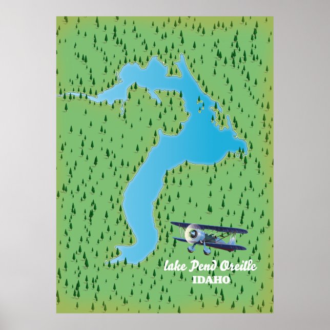Poster Mapa do Lago Pend Oreille Idaho (Frente)