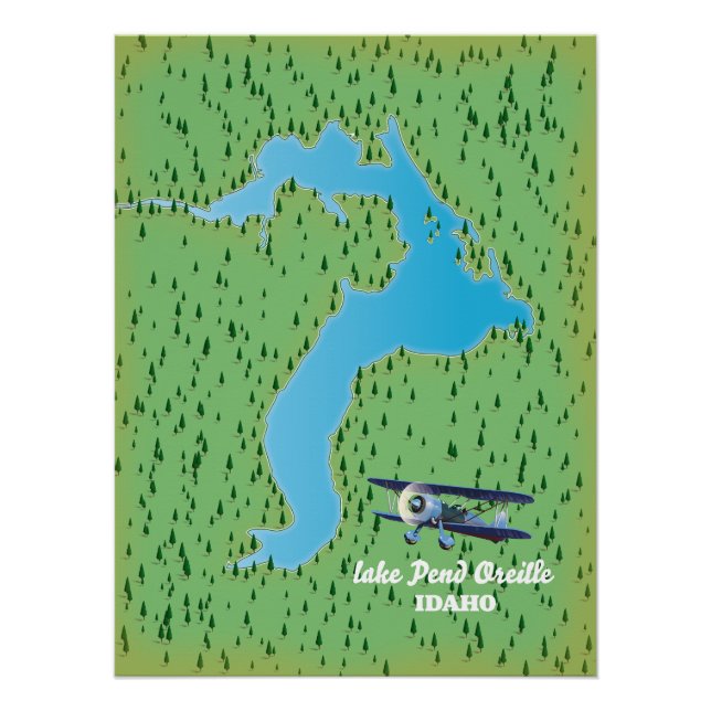 Póster Mapa do Lago Pend Oreille Idaho (Frente)