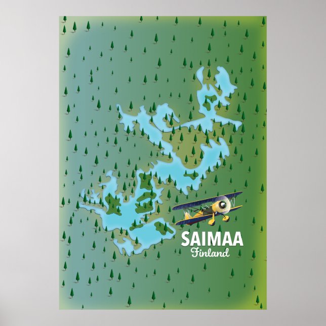 Poster Mapa do lago Saimaa Finlândia (Frente)