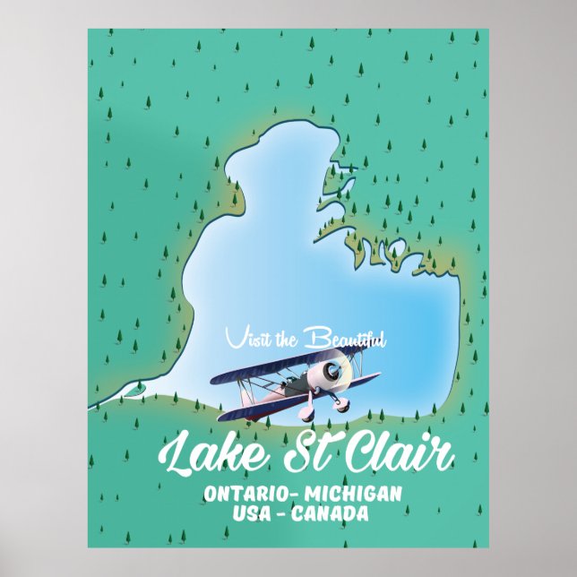 Poster mapa do lago St Clair EUA Canadá (Frente)