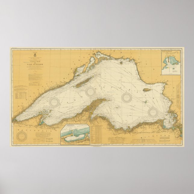 Poster Mapa do Lago Superior (1832) (Frente)