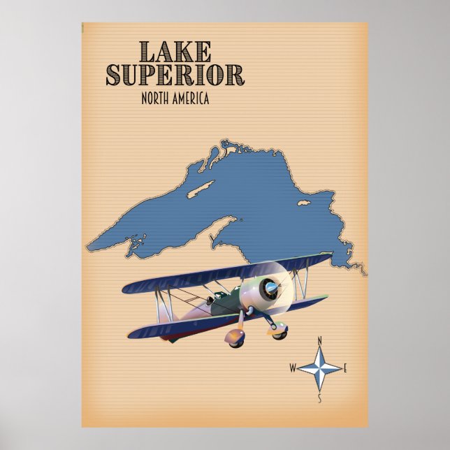 Poster Mapa do Lago Superior América do Norte (Frente)