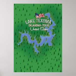 Poster Mapa do Lago Texoma EUA.