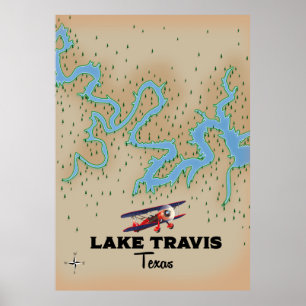 Poster Mapa do Lago Travis Texas