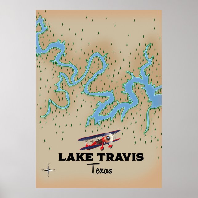 Poster Mapa do Lago Travis Texas (Frente)