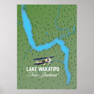 Poster Mapa do Lago Wakatipu Nova Zelândia