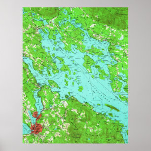 Poster Mapa do Lago Winnipesaukee (1956)