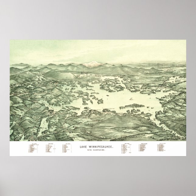 Póster Mapa do lago Winnipesaukee de 1903 (Frente)