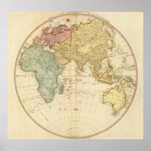 Póster Mapa do leste do hemisfério