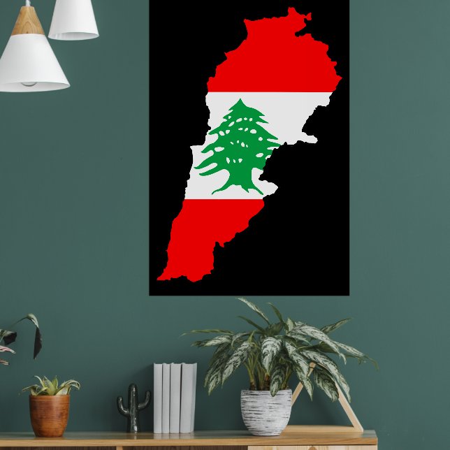 Poster Mapa do Líbano com Bandeira (Sala de Estar 1)