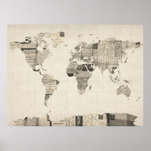 Poster Mapa do mapa do mundo dos cartão velhos