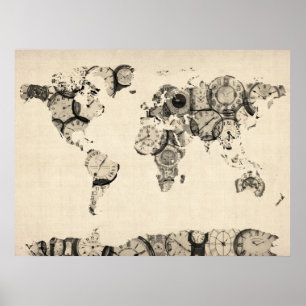 Poster Mapa do mapa do mundo dos pulsos de disparo velhos