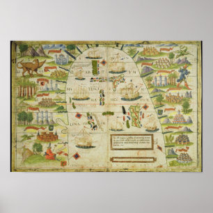 Póster Mapa do mar de China, fac-símile 'de atlas de