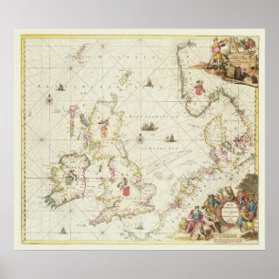 Póster Mapa do Mar do Norte, c.1675