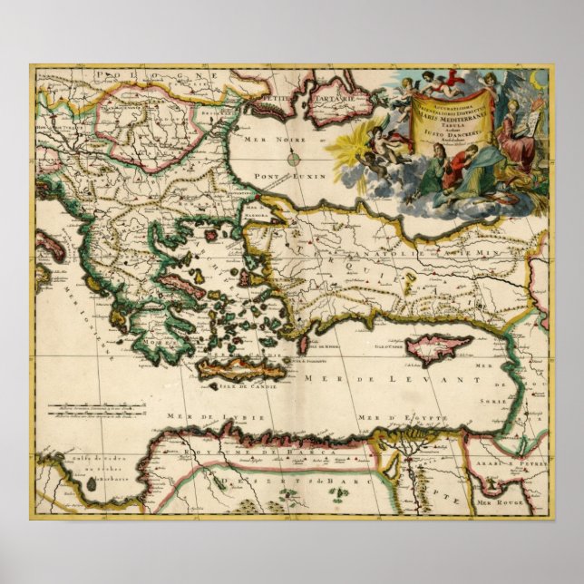 Póster Mapa do Mediterrâneo Oriental em 1690 (Frente)