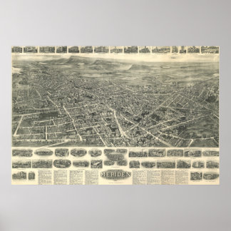 Poster Mapa do Meriden Connecticut de 1918