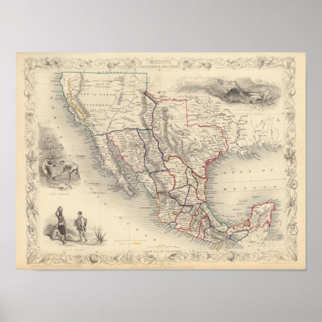 Poster Mapa do México, Califórnia e Texas (Frente)