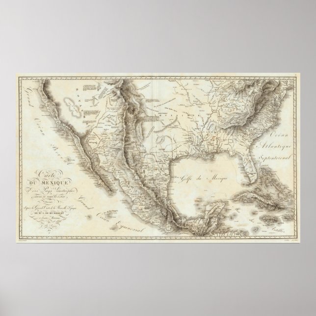 Póster Mapa do México e dos países vizinhos (Frente)