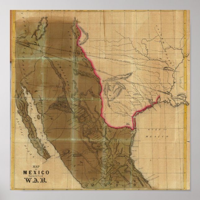 Póster Mapa do México Mostrando o Lugar da Guerra (Frente)
