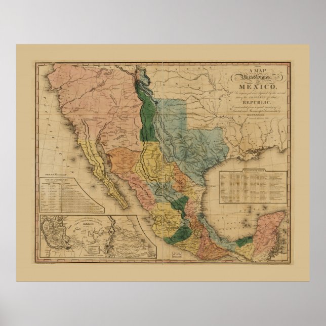 Poster Mapa do México por Henry Tanner (1846) (Frente)
