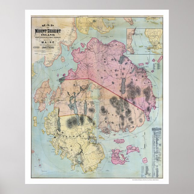 Póster Mapa do Monte Desert Island - 1887 (Frente)