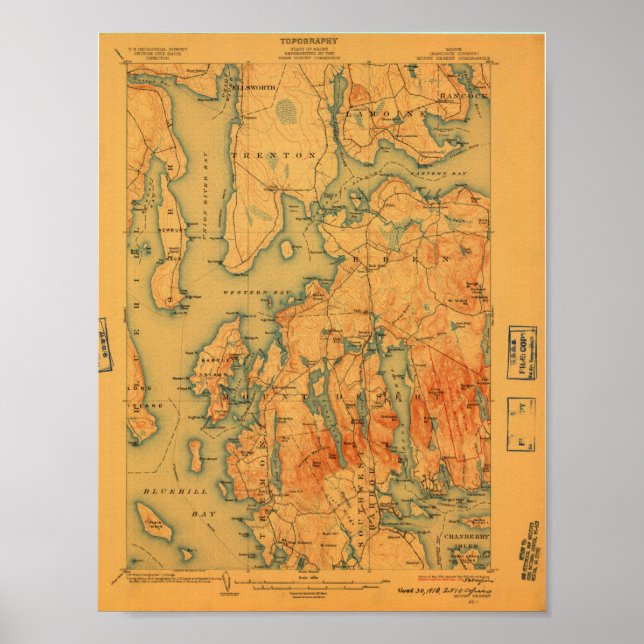 Poster Mapa do Monte Desert Maine; 1908 (Frente)