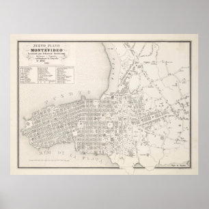 Poster Mapa do Montevidéu Uruguai (1865)