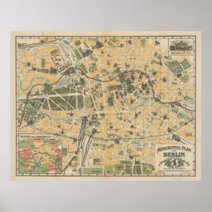Poster Mapa do Monumento Vintage Berlim Alemanha (1902)