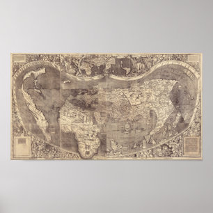 Póster Mapa do mundo 1507 de Martin Waldseemuller