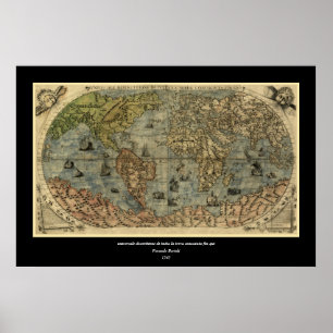 Póster Mapa do mundo 1565 de Ferando Berteli (Fernando