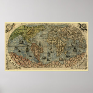 Póster Mapa do mundo 1565 de Ferando Berteli (Fernando